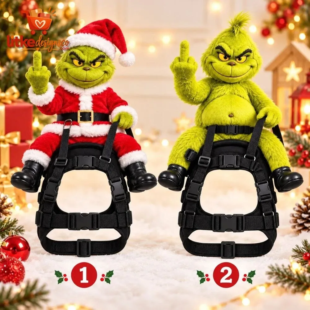 Grumpyrider Grinch Santa Dog Harness Costume with Middle Finger Gesture