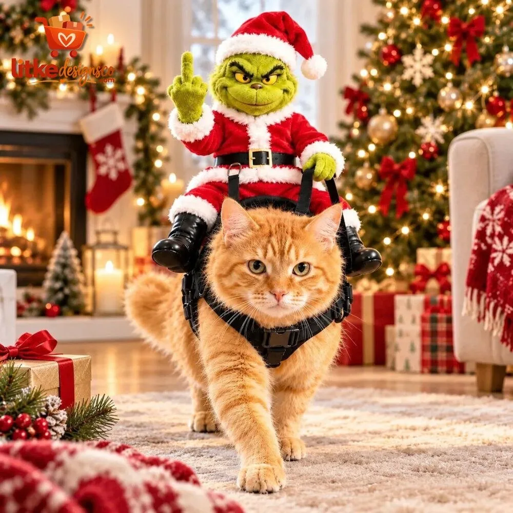 Grumpyrider Grinch Santa Dog Harness Costume with Middle Finger Gesture 8 Grumpyrider Grinch Santa Dog Harness Costume with Middle Finger Gesture product presentation