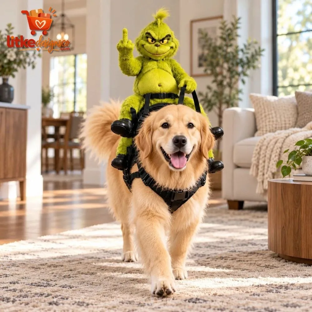 Grumpyrider Grinch Santa Dog Harness Costume with Middle Finger Gesture 9 Grumpyrider Grinch Santa Dog Harness Costume with Middle Finger Gesture product presentation