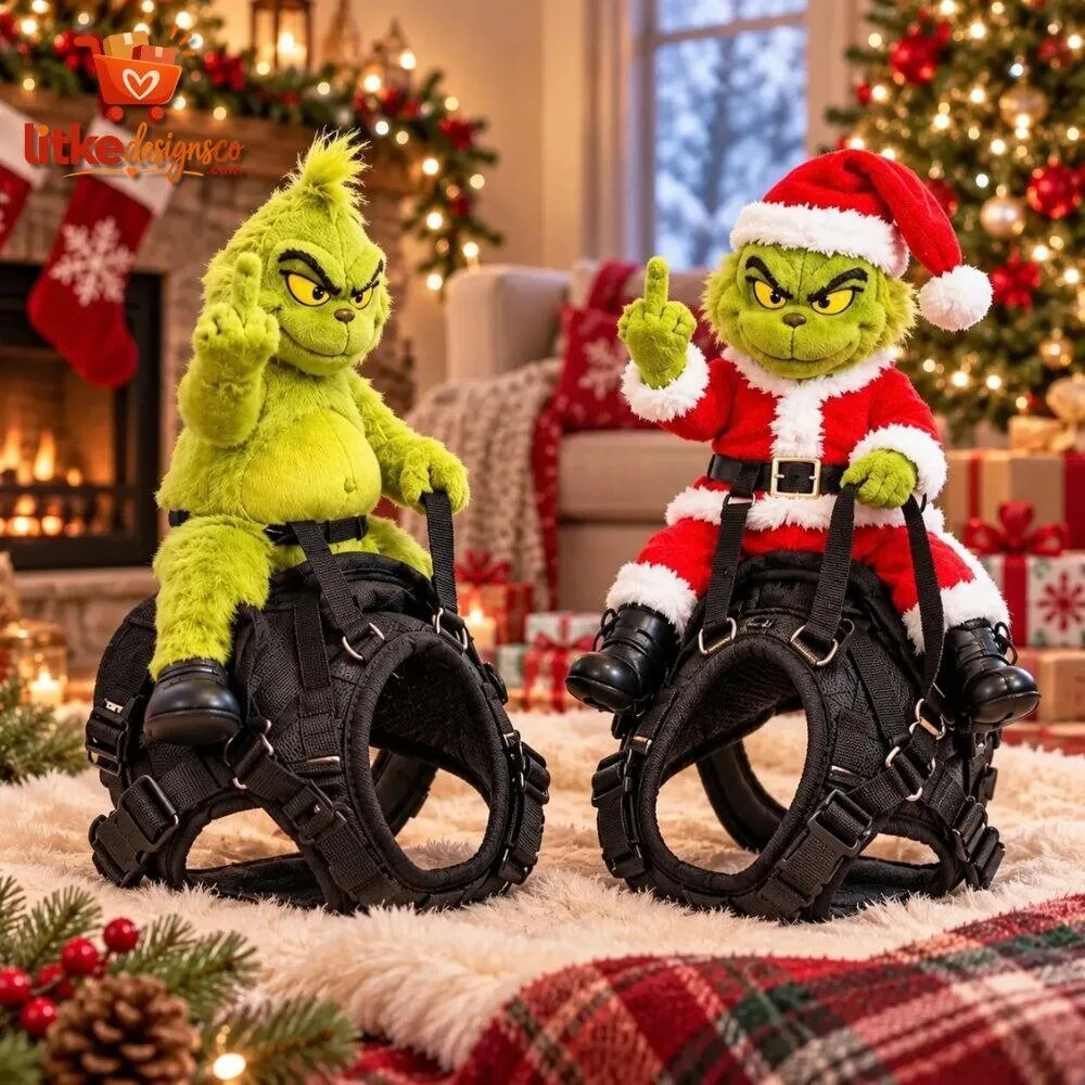 Grumpyrider Grinch Santa Dog Harness Costume with Middle Finger Gesture 10 Grumpyrider Grinch Santa Dog Harness Costume with Middle Finger Gesture product presentation